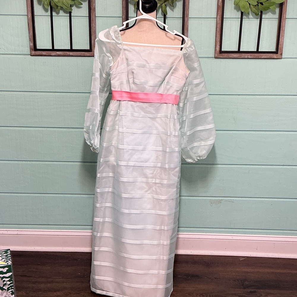 Vintage Caron Sheer Stripe Maxi Dress  White – Union Made – Size 10